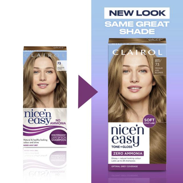 Clairol Nice N Easy Tone + Gloss 811/73 Medium Ash Blonde 28 Shampoos