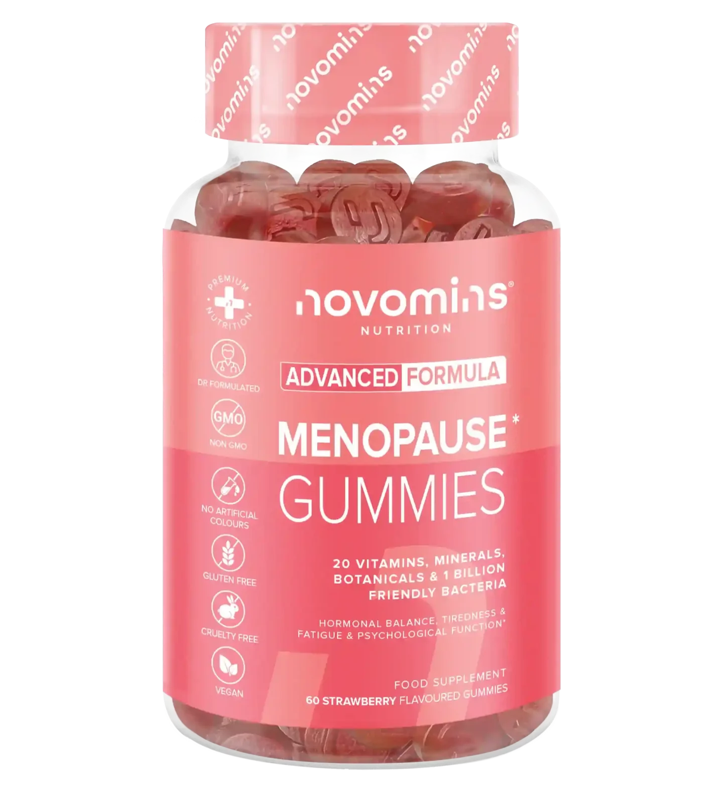 Novomins MenoPause Gummies Strawberry 60 pack(formerly meno-balance)