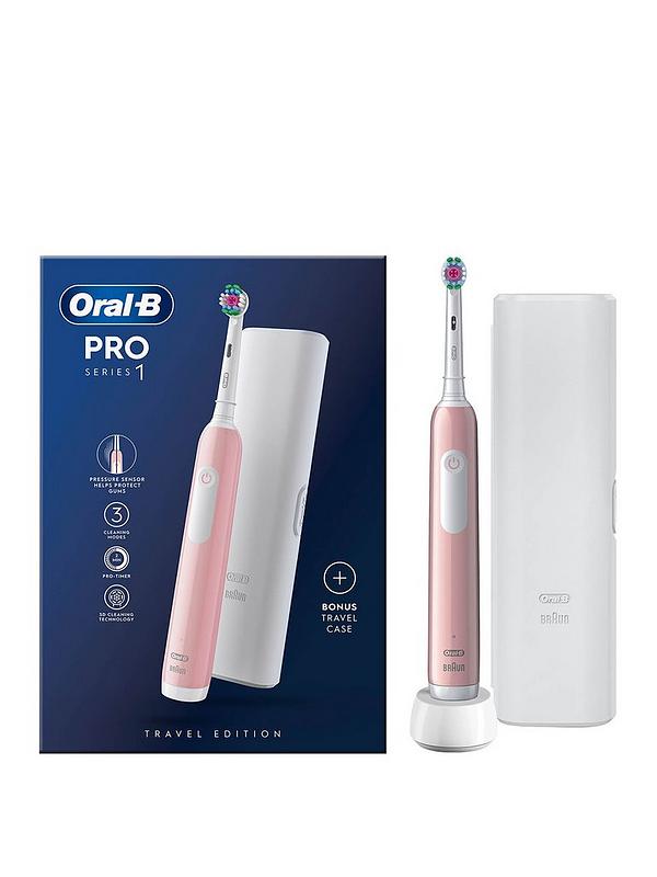 Oral B Series Pro 1 White/Pink Electric Toothbrush + Travel Case