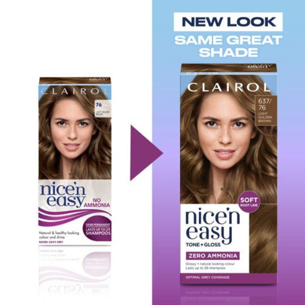 Clairol Nice N Easy Tone + Gloss 637/76 Light Golden Brown 28 Shampoos