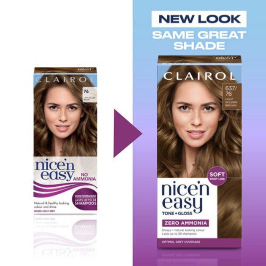 Clairol Nice N Easy Tone + Gloss 637/76 Light Golden Brown 28 Shampoos