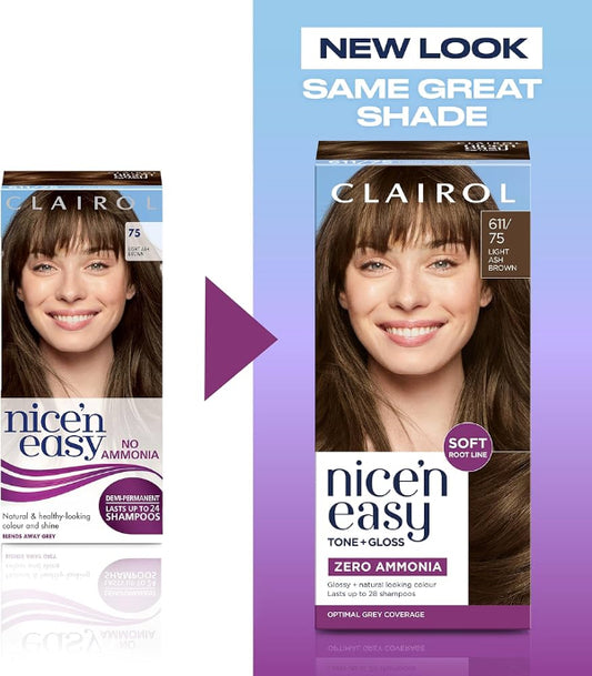 Clairol Nice N ' Easy Tone + Gloss 611/75 Light Ash Brown 28 Shampoos