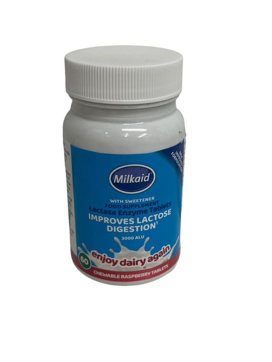 Milkaid Lactase Enzyme Tablets Raspberry Flavour 60's