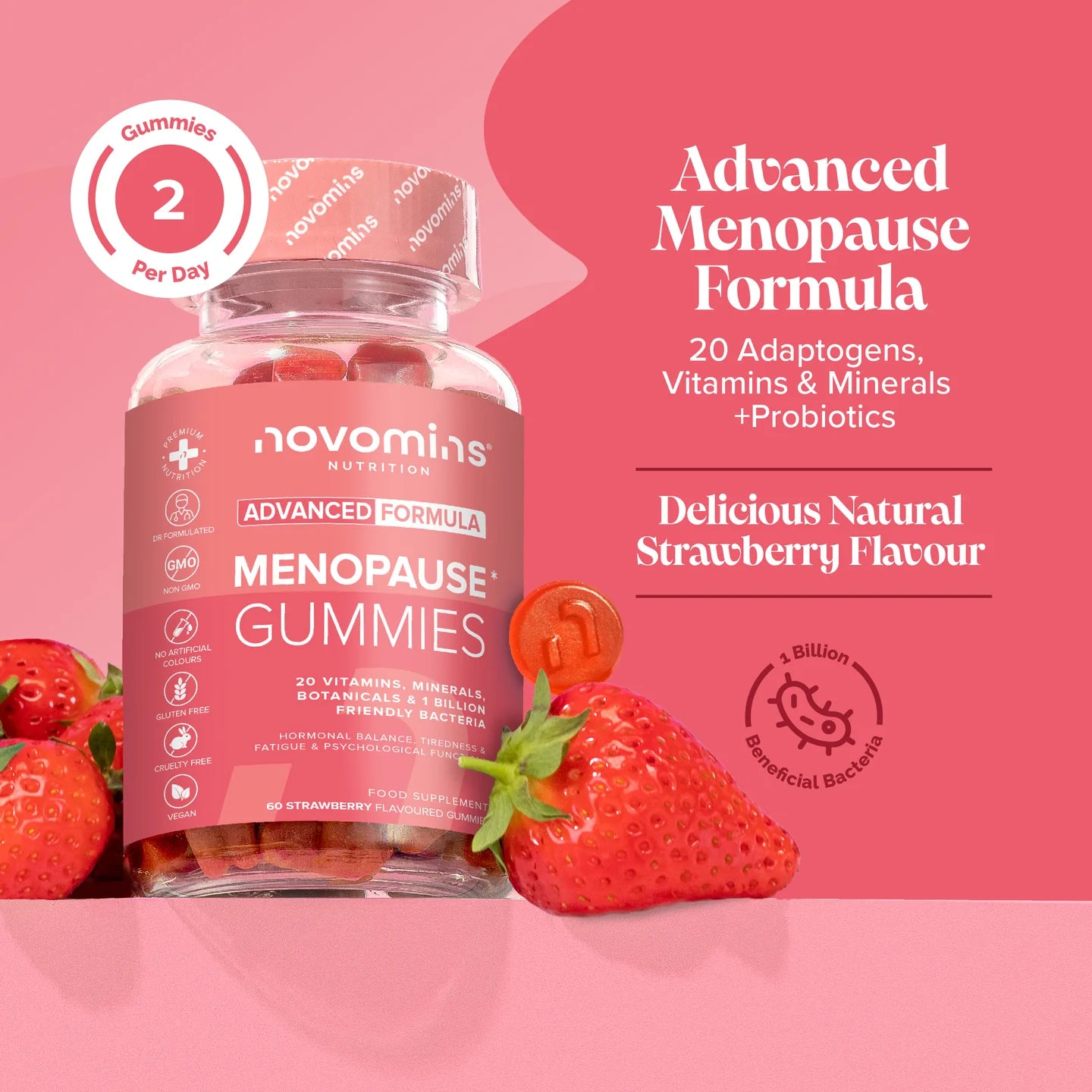 Novomins MenoPause Gummies Strawberry 60 pack(formerly meno-balance)