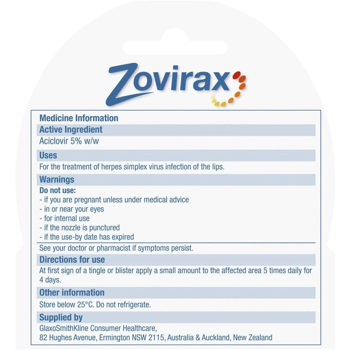 Zovirax 5 Cold Sore Cream 2G