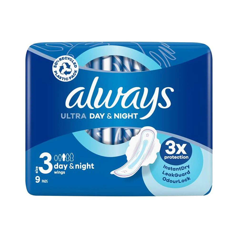 Always Ultra Day & Nght Pads With Wings Size 3 Blue 9S