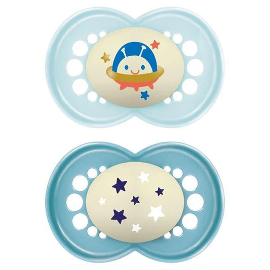 MAM ORIGINAL NIGHT 6-18M SOOTHER 2PK MIXED