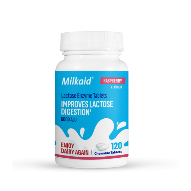 Milkaid Lactase Enzyme Chewable Tablets 6000ALU Raspberry Flavour 120s
