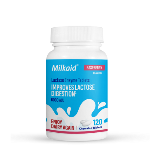 Milkaid Lactase Enzyme Chewable Tablets 6000ALU Raspberry Flavour 120s