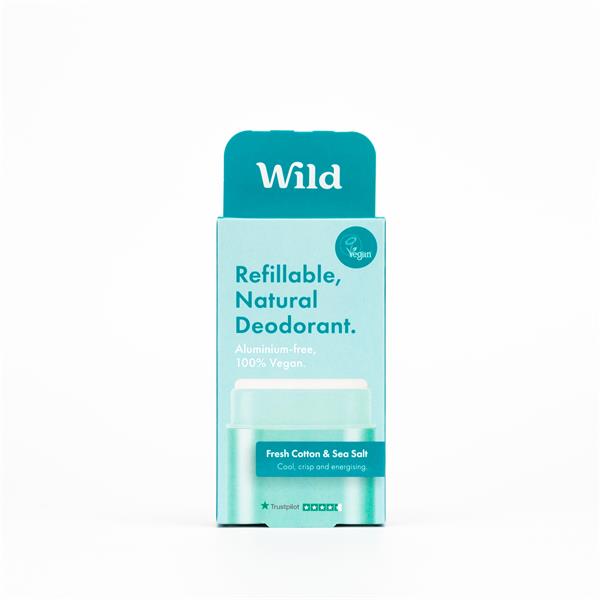 Wild Natural Deodrant Case And Refill Fresh Cotton And Sea Salt 2Pce